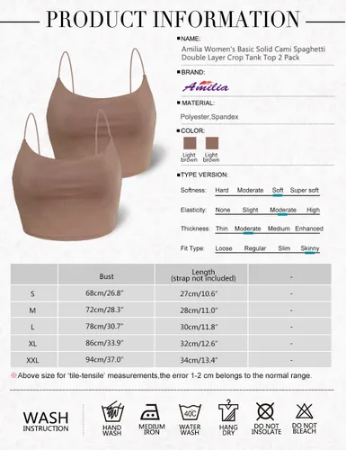Vista 53 de Amilia - Camiseta básica de tirantes delgados para mujer (doble capa)