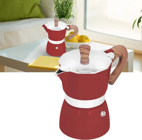 Vista 3 de Moka Pot - Cafetera de café expreso de aluminio de 5.1 fl oz, cafetera moka octogonal para oficina en casa (rojo)