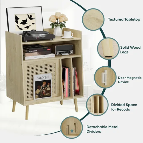 Vista 3 de Semiocthome Soporte para tocadiscos con almacenamiento de vinilo, mesa de tocadiscos con estante de almacenamiento, soporte giratorio con puerta