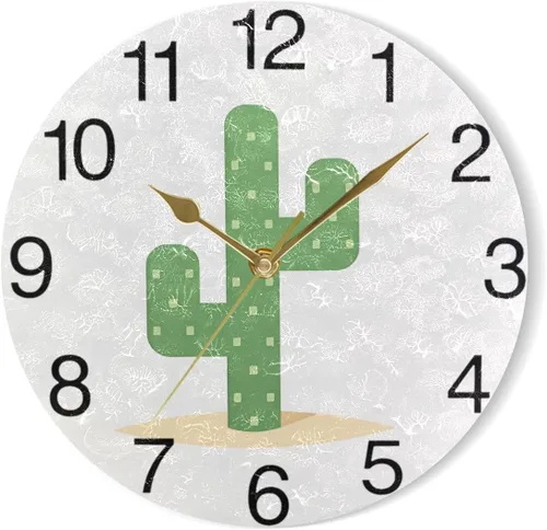 Vista 7 de senya Reloj de pared redondo de cactus del desierto, pintura al óleo silenciosa sin tictac, decorativo para el hogar, oficina, escuela, arte