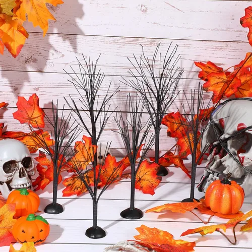 Vista 5 de Yunlly Accesorios de pueblo de Halloween, mini adorno de árbol de otoño, exhibición de árbol artificial, rama pequeña desnuda de invierno, rama