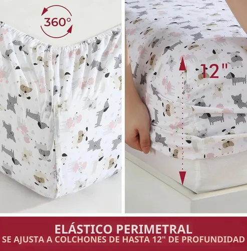 Vista 6 de Juego de sábanas de microfibra suave estampada de 4 piezas, White Puppy Love Amor de cachorro blanco