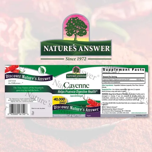 Vista 2 de Nature's Answer Suplemento de cápsula de pimienta de cayena en polvo, 90 unidades Potenciador natural del metabolismo Promueve la salud