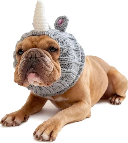 Vista 14 de Zoo Snoods Vestido de Jirafa - Redecilla tejida para perros con cubreorejas para mascotas, cubierta cálida para el cuello para Halloween e invierno