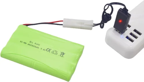 Vista 3 de AA 9.6V 2800mAh Batería recargable con enchufe Tamiya y cable de carga USB adecuado para coches de juguete RC, camiones, tanques, vehículos