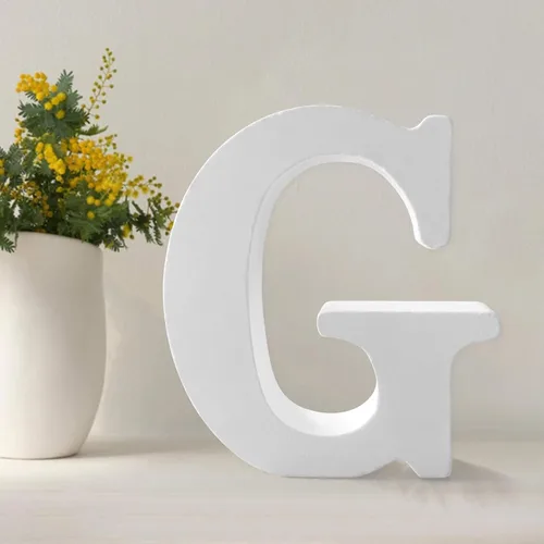 Vista 13 de Letras de madera de 4.3 pulgadas, letras blancas de madera sin terminar para injerto, letras de madera para decoración de pared, letras pie
