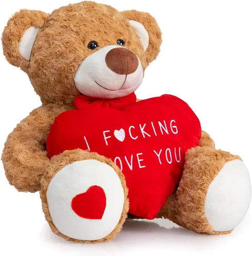 Vista 6 de HollyHOME Oso de peluche de San Valentín de 24 pulgadas con corazón rojo, regalo de San Valentín para ella, novia, novio, amante, color marrón