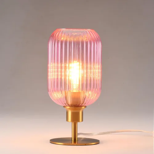 Vista 13 de Lámpara de mesa de cristal de mediados de siglo,Lámpara de escritorio regulable,Bombilla LED incluida,Cambio de color RGB remoto,Vidrio acanalado