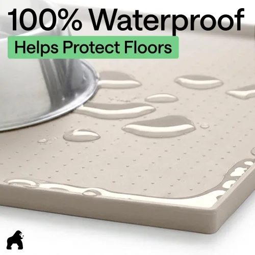 Vista 4 de GORILLA GRIP Alfombrilla para mascotas 100% impermeable con bordes elevados de silicona sin BPA, alfombrillas para comida de gatos y perros que Menta