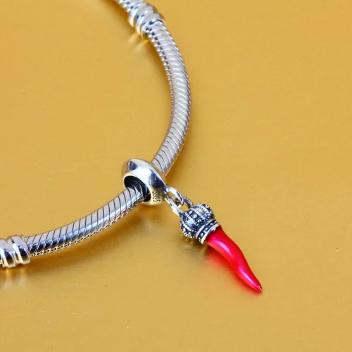 Vista 3 de Dije colgante de plata de ley 925 con cuerno italiano, bandera de Puerto Rico, cinta de cáncer de sobreviviente, bruja de Halloween, huella de pata