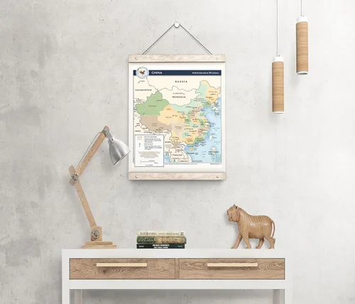 Vista 4 de Mapa de China - Mapa de pared de la CIA de las divisiones administrativas en inglés - Países de Asia - Hogeshooling maestros estudiantes decoración