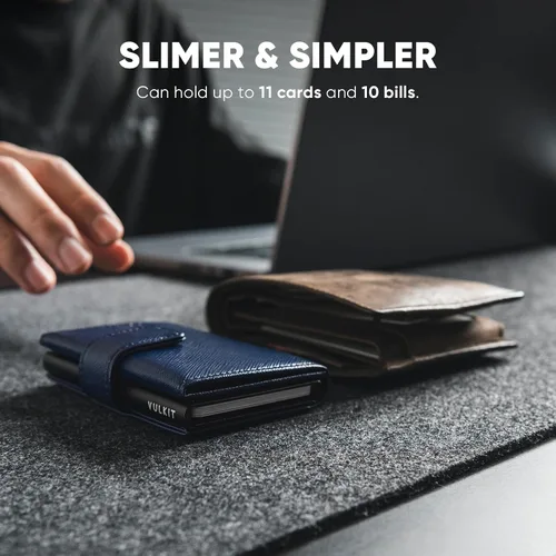 Vista 3 de VULKIT Cartera de tarjeta RFID para hombres, cartera delgada y compacta para hombre, cartera de cuero con bloqueo RFID, cartera de tarjetas