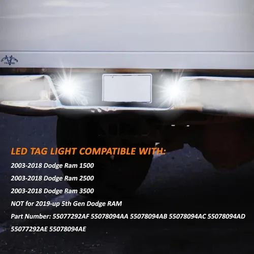 Vista 3 de Bestview Luz LED para placa de matrícula con retenedor de clip, conjunto de luces de etiqueta compatible con Dodge Ram 1500 2500 3500 2003-2018