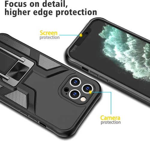 Vista 4 de Funda para iPhone 11 Pro Max anticaídas, resistente grado militar, a prueba de golpes, doble protección (TPU+PC), funda magnética sólida y duradera