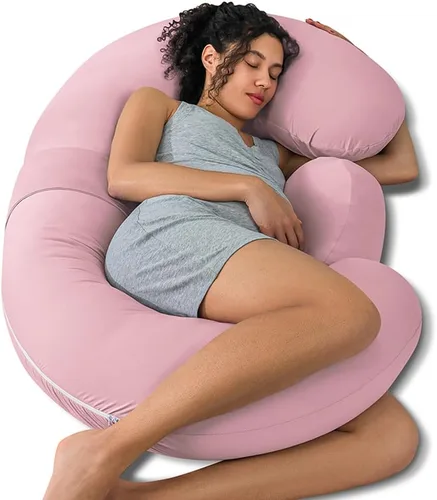 Vista 13 de QUEEN ROSE Almohada de embarazo en forma de E con cuña desmontable, almohada de maternidad ajustable de cuerpo completo para dormir, funda