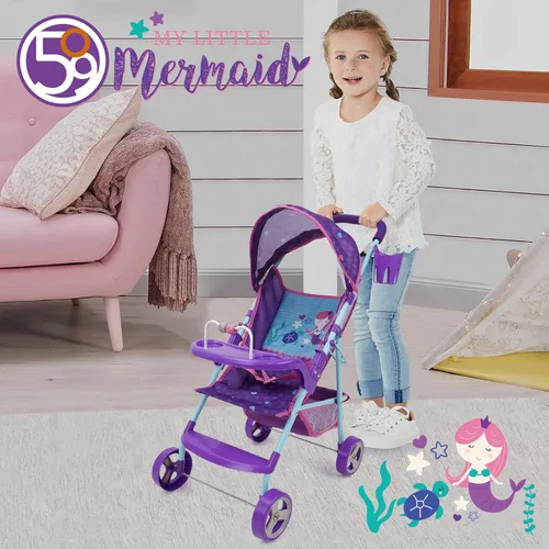 Vista 6 de 509 Tripulación: Cochecito de muñeca sirena – Juego de simulación para niños, toldo y portavasos, fácil de plegar almacenamiento y viajes, se adapta