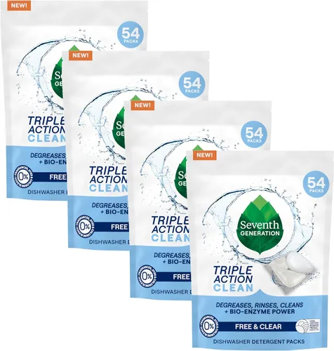 Vista 9 de Seventh Generation Paquetes de detergente para lavavajillas de triple acción limpiadora automática con poder de bio-enzima, libre y transparente