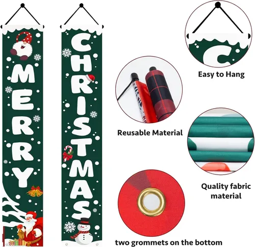 Vista 3 de Decoraciones navideñas para patio al aire libre, juego de letreros para porche delantero, pancarta de puerta, decoraciones colgantes de Feliz