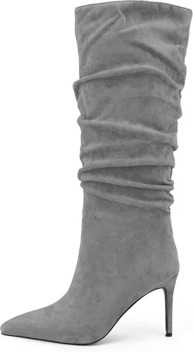 Vista 24 de Zamikoo Botas holgadas de tacón alto para mujer, botas de tacón de aguja altas hasta la rodilla, puntera puntiaguda, elásticas, botas altas de meter