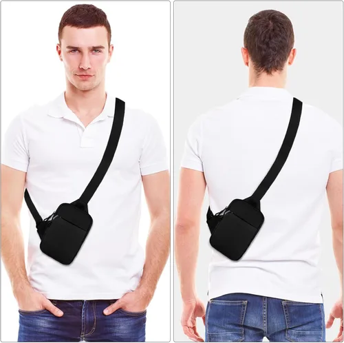Vista 2 de Mini bolsa bandolera para hombres y mujeres, pequeña mochila cruzada de hombro, riñoneras, bolsa de bolsillo personal, bolsa de pecho para teléfono