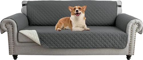 Vista 18 de UNBBRRL Funda de sofá reversible para perros y gatos, funda impermeable para muebles para mascotas y niños, protector de sofá con correas elásticas