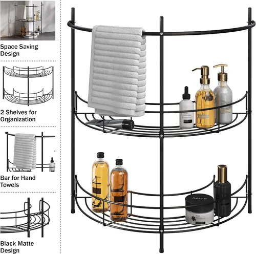 Vista 3 de Lavish Home - Organizador de fregadero de pedestal, estante compacto para debajo del fregadero con 2 estantes de almacenamiento y soporte para Negro