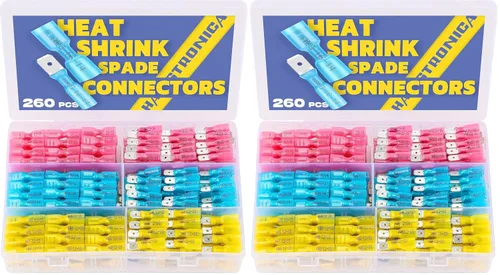 Vista 10 de haisstronica 100 conectores de pala termorretráctiles, AWG 22-10, conectores de cable de desconexión rápida, terminales de pala hembra y macho