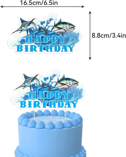 Vista 3 de Decoraciones de fiesta de pesca Gone Fishing suministros de fiesta de cumpleaños, incluye pancarta de pesca de feliz cumpleaños, decoración