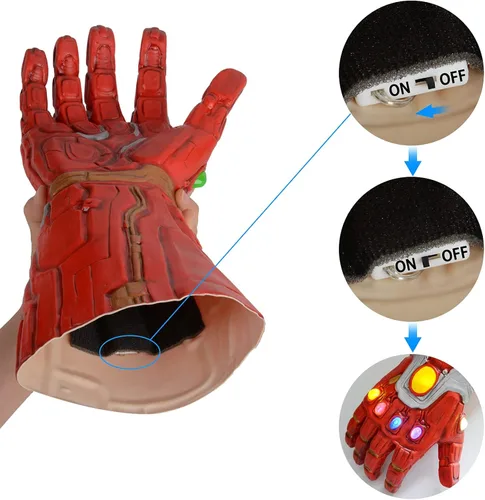 Vista 5 de RRANYF Guante de mano rojo infinito de látex con luz LED para regalo para Halloween y fiesta de cosplay color rojo para niños Rojo