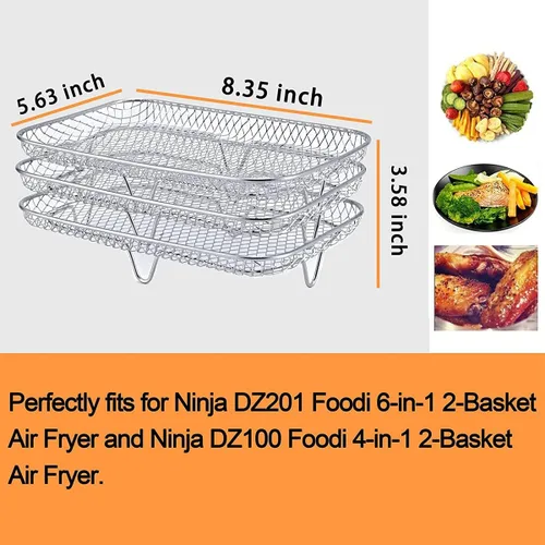 Vista 2 de Accesorios para freidora de aire de 3 capas, estantes apilables de acero inoxidable 304, bandeja para freidora de aire, accesorios para freidora