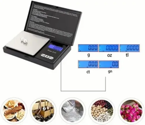 Vista 3 de Mini báscula digital de bolsillo, báscula de bolsillo de precisión con peso de calibración de 3.53 oz, 7.05 oz x 0.00 oz, báscula digital de gramos