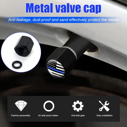 Vista 3 de 4 tapas de vástago de válvula de neumático con bandera estadounidense para automóvil, cubiertas de vástago de válvula de goma herméticas antióxido
