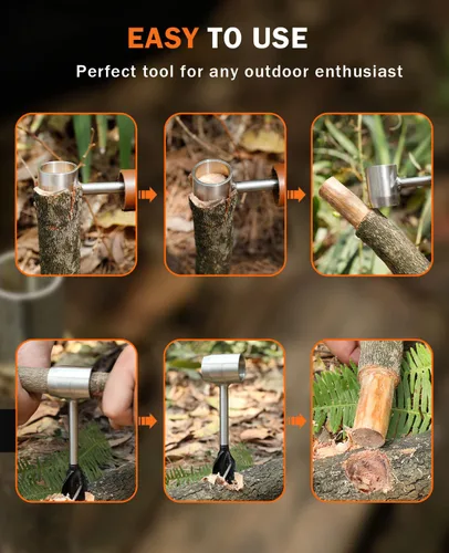 Vista 6 de Bushcraft - Llave de barrena manual, taladro de madera de ojo escocés resistente, taladro de madera, herramienta manual con funda de cuero