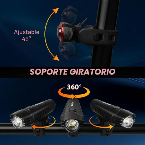 Vista 8 de Ascher Ultra Bright USB Rechargeable Bike Light Set, Powerful Bicycle Front Headlight and Back Taillight, 4 Light Modes, Easy to Install for Men