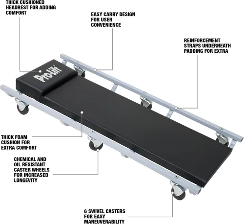 Vista 2 de Pro-Lift C-1004, camilla para mecánicos, color gris, 350 libras Capacidad nominal