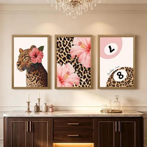 Vista 5 de Arte de pared de guepardo rosa, lienzo Y2K, decoración de pared, póster de guepardo moderno, estampado de leopardo rosa, decoración de habitación