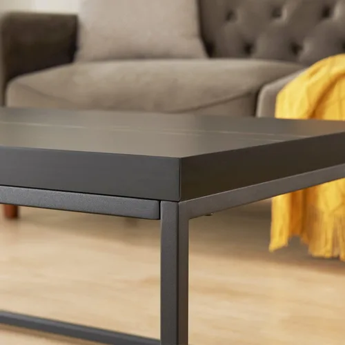 Vista 8 de Mesa auxiliar cuadrada moderna de mármol negro de 18 pulgadas CENSI Parte superior de madera extra gruesa de 1.6", marco de metal, mesita de noche