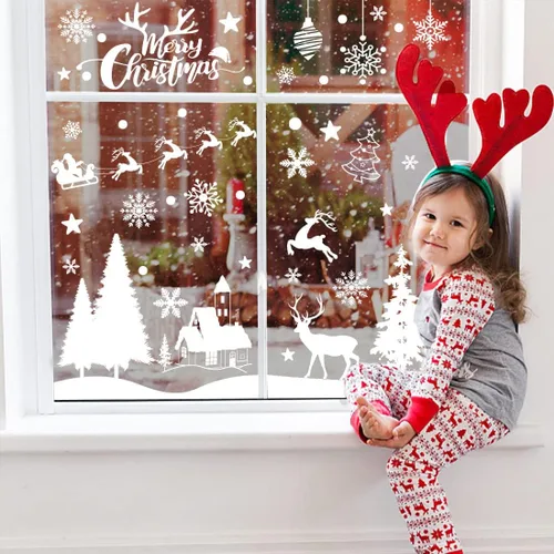 Vista 7 de 148 piezas de calcomanías adheribles navideñas con diseño de copo de nieve para ventana, decoraciones navideñas para ventana