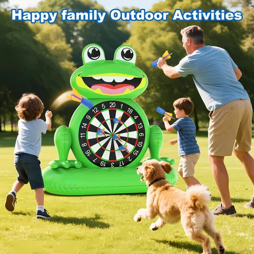 Vista 8 de MOONTOY Juguetes de piscina para niños, juego de mesa inflable de dardos de rana, juegos de piscina para playa y patio trasero, juguetes de agua