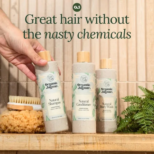 Vista 4 de Organic Jaguar Champú Natural para el Cuidado del Cabello, Champú Sin Sulfatos con Aceite de Ricino, Madreselva, Glicerina, Aloe Vera y Agente