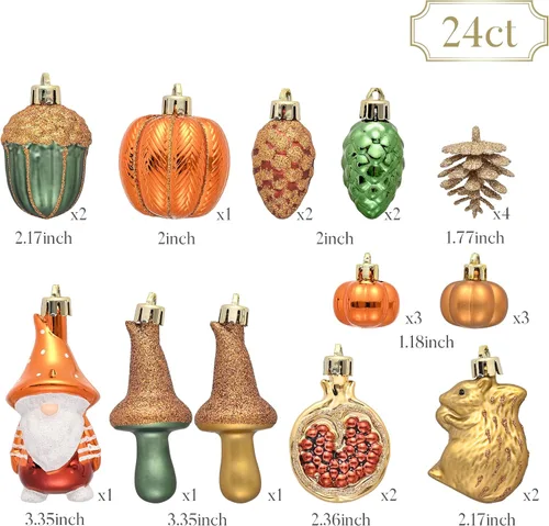 Vista 3 de Valery Madelyn 24ct Fall Ornaments Tree Decorations Shatterproof Home Decor Orange Green