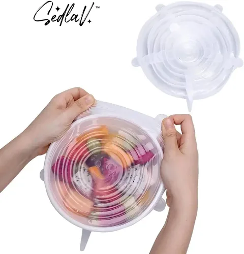 Vista 2 de SEDLAV Tapas elásticas de silicona – Fundas reutilizables para cuencos de alimentos y abrazadores de alimentos – Juego de 6 tapas de silicona