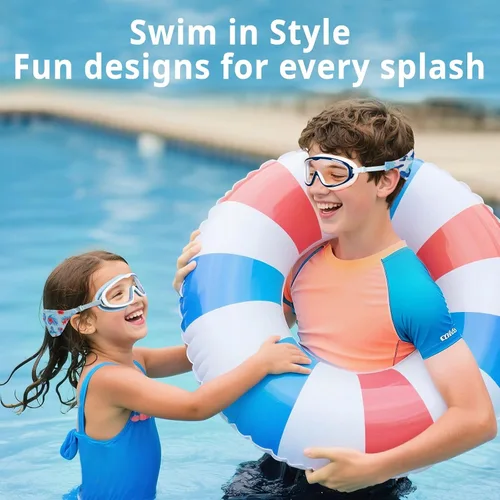 Vista 14 de Pixel Panda 2 Pack Kids Swim Goggles with Fabric Strap for 6-14, Anti-Fog Anti-UV No Hair Pulling Wide View Swimming Goggles