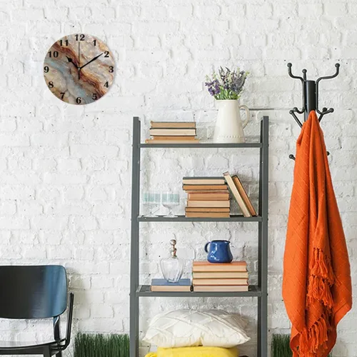 Vista 4 de Onyx - Reloj de pared con textura de mármol de piedra, sin tictac, silencioso, de escritorio, funciona con pilas, de doble uso, analógico