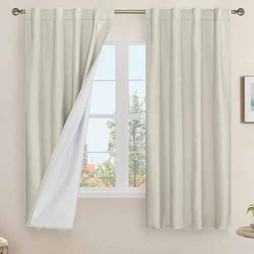 Vista 99 de LAMIT Cortinas opacas cortas de lino de 30 pulgadas para ventanas de cocina sobre el fregadero, cortinas de café texturizadas de lino marfil