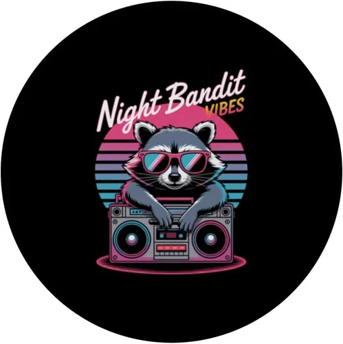 Vista 3 de Raccoon Boombox Retro Night Bandit Vibes Aesthetic PopSockets Adhesive PopGrip