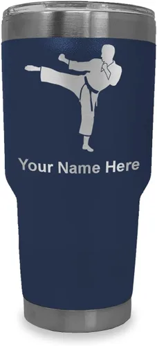 Vista 31 de LaserGram Vaso aislado al vacío de 20 onzas, Karate Man, grabado personalizado incluido (negro) Engraved Gift, Vacuum Insulated Stainless Steel