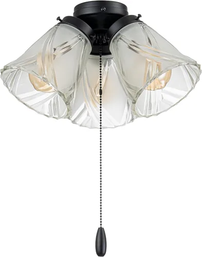 Vista 11 de Aspen Creative 22014-1, Kit de luces para ventilador de techo de tres luces con cadena de tracción, acabado de latón antiguo con pantallas de vidrio