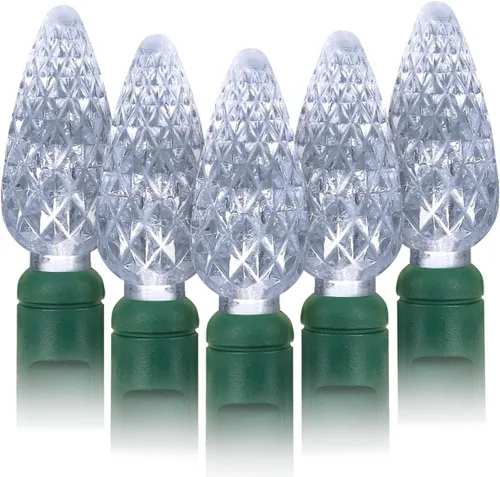 Vista 8 de 70 luces de Navidad C6 de color blanco cálido, 35.5 pies, para exteriores, impermeables, cable verde, IP65, certificación UL