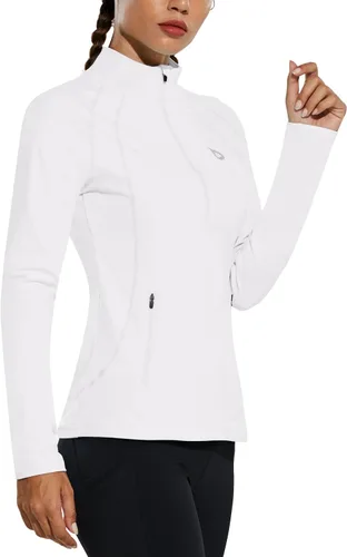 Vista 2 de baleaf Chaqueta de forro polar para mujer con media cremallera para clima frío, camisetas térmicas, tops atléticos para entrenamiento de invierno